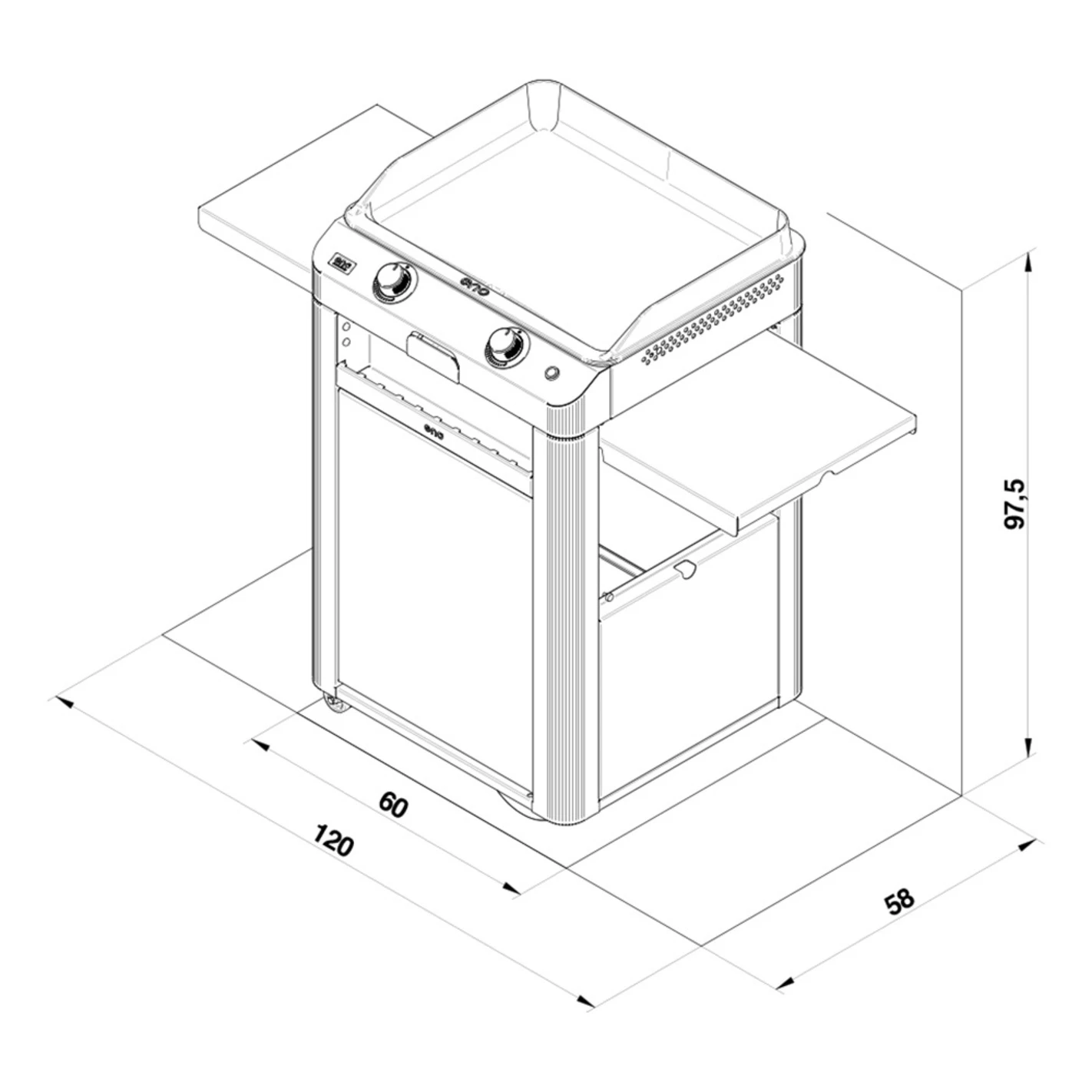 Combo Plancha Gaz Fusion 60 Inox Marin 2 Brûleurs Avec Chariot - ENO – Image 7