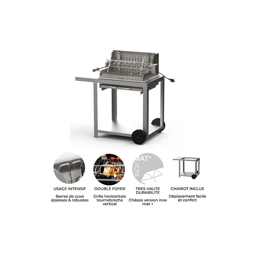 Barbecue Charbon Mendy Inox Marin + Chariot Inox + Tournebroche - Le Marquier – Image 5